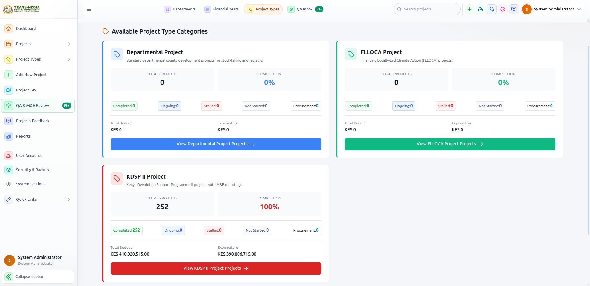 Project type filters